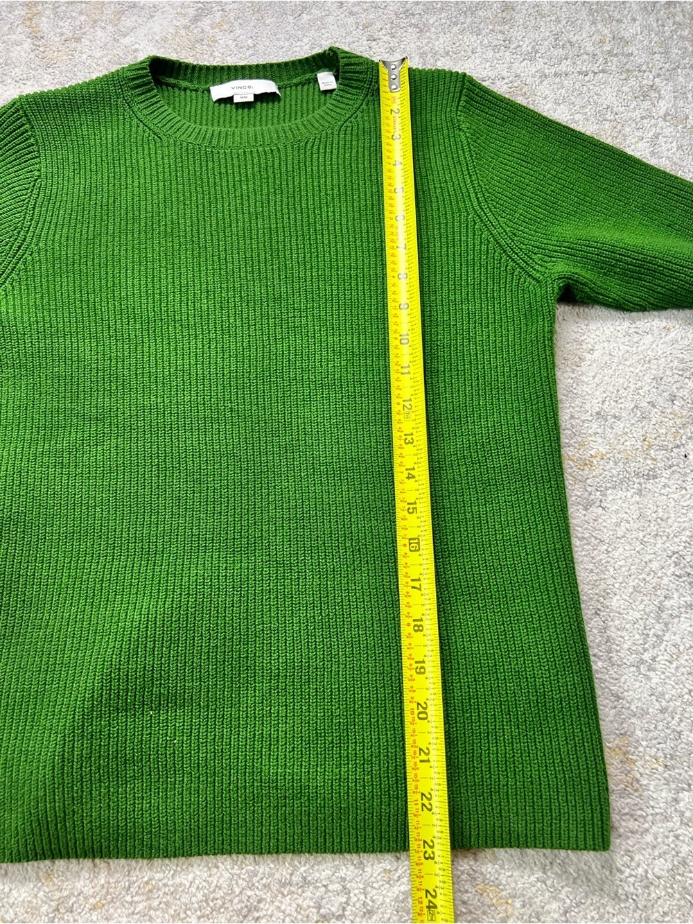 Vince Women’s Green Ribbed Knit Sweater T-Shirt Top Elbow Sleeve Size M - Picture 8 of 8